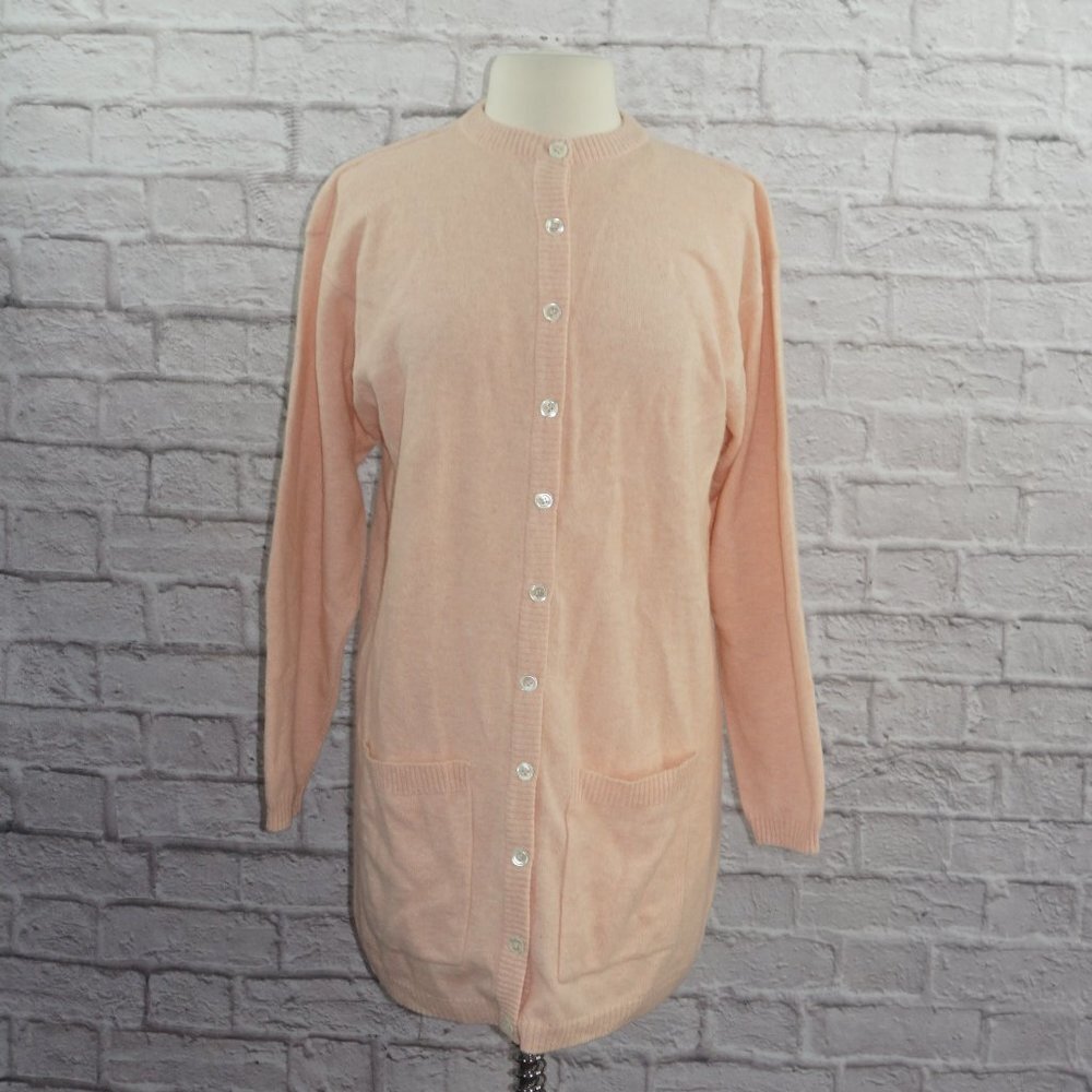 Vintage 80s Lambswool Angora Baby Pink Duster Cardigan Sweater Medium